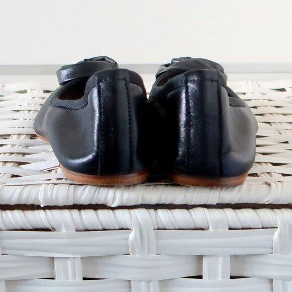 Saks Fifth Avenue Black Leather Rose Ballet Flats Slip-on Office Party Shoes 7.5 - Picture 6 of 16